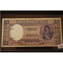 Chile Cinco Pesos Foreign Bank Note; EST. $3-6