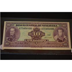 1977 Venezuela Diez Bolivares Foreign Bank Note; EST. $3-6