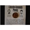 Image 1 : 1973 Lincoln Penny With Kennedy Profile Imprinted On Front; With History Attached; EST. $2-5