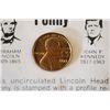 Image 2 : 1973 Lincoln Penny With Kennedy Profile Imprinted On Front; With History Attached; EST. $2-5