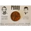 Image 2 : 1973 Lincoln Penny With Kennedy Profile Imprinted On Front; With History Attached; EST. $2-5