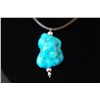 Image 1 : Brown Leather Necklace With Large Turquoise Charm; EST. $5-10