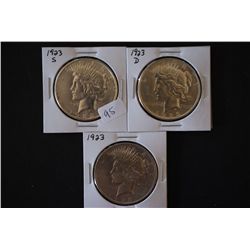 1923, 1923-D & 1923-S Peace $1; Lot of 3; EST. $90-180