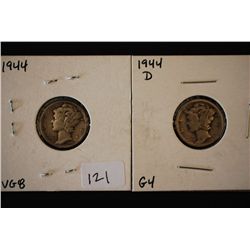 1944 Mercury Dime; VG8 & 1944-D Mercury Dime; G4; Lot of 2; EST. $20-30