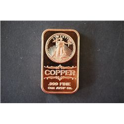 2012 Copper Ingot; .999 Fine Copper 1 Oz.; EST. $3-6