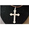 Image 2 : Brown Leather Necklace With Large Cross Charm; EST. $5-10