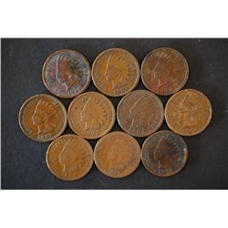 Indian Head One Cent; Various Dates & Conditions; Lot of 10; EST. $10-20