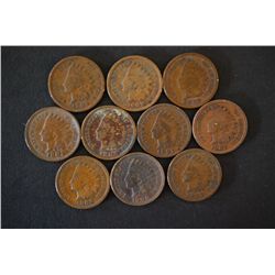 Indian Head One Cent; Various Dates & Conditions; Lot of 10; EST. $10-20