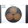 Image 1 : 1906, 1907 & 1908 Indian Head One Cent; Lot of 3; EST. $3-8