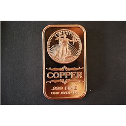 2012 Copper Ingot; .999 Fine Copper 1 Oz.; EST. $3-5