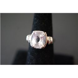 Sterling Silver Ring Size 7.5 With Square Clear Gemstone With Accent Stones; .925 Silver; EST. $10-1