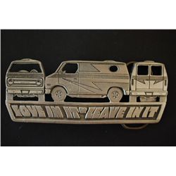 Love In It Or Leave In It Van Belt Buckle; Pure Pewter; EST. $10-30