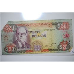 1998 Jamaica $20 Foreign Bank Note; EST. $3-6