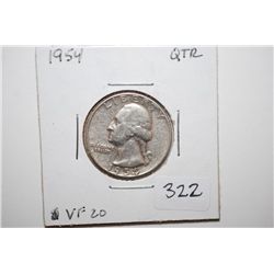 1954 Washington Quarter; VF20; EST. $6-10