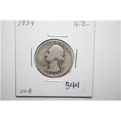 1934 Washington Quarter; VG8; EST. $6-10