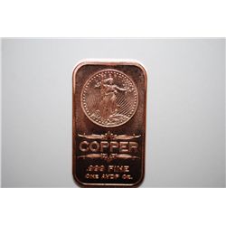 2012 Copper Ingot; .999 Fine Copper 1 Oz.; EST. $5-10