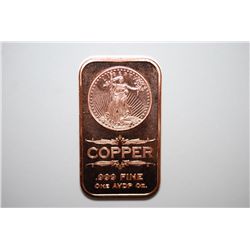 2012 Copper Ingot; .999 Fine Copper 1 Oz.; EST. $5-10