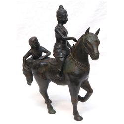 GUANGXU CHINESE BRONZE HORSE WITH 2 RIDERS