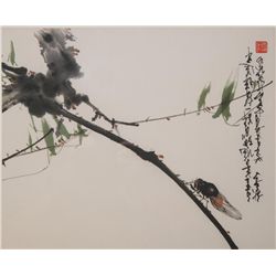WATERCOLOR CICADA ON BRANCH ATTR TO SHAO'ANG ZHOU