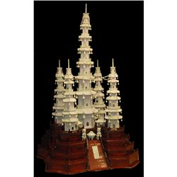 PALATIAL CHINESE CARVED JADEITE PAGODA VILLAGE