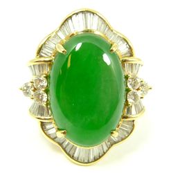 18K YG 12.50CT JADEITE CABOCHON & DIAMOND RING