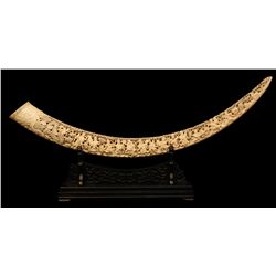 CHINESE QING RELIEF CARVED IVORY SCENE TUSK