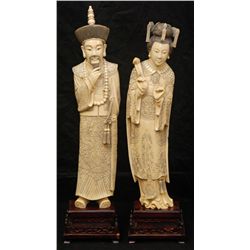 CHINESE CARVED IVORY EMPEROR & EMPRESS FIGURES