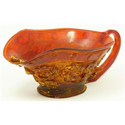 CHINESE QING CARVED CHERRY AMBER LIBATION CUP