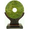 Image 5 : CHINESE CARVED SPINACH JADE PI DISC WITH STAND