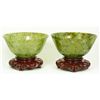 Image 1 : Pr THINLY CARVED MOTTLED SPINACH JADE BOWL