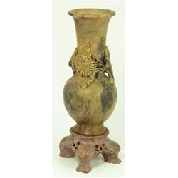 CHINESE CARVED SOAPSTONE HIGH RELIEF VASE
