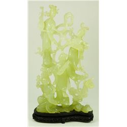 CHINESE CARVED SERPENTINE JADE QUAN YIN GROUP