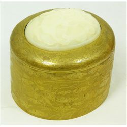 19th C CHINESE IMPERIAL WHITE JADE & BRONZE BOX