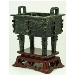 CHINESE CARVED HARDSTONE FOOTED DING VESSEL