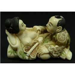 JAPANESE CARVED IVORY EROTIC FIGURE SIGNED