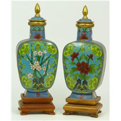 PAIR OF CHINESE CLOISONNE LIDDED VASES