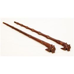 PAIR OF CHINESE CARVED WOOD DRAGON SCEPTERS