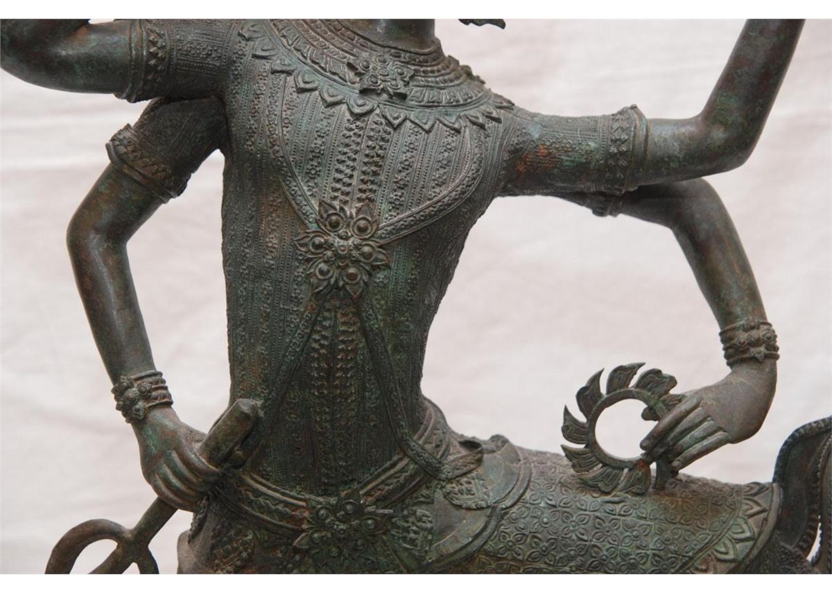 ANTIQUE THAI BRONZE SCULPTURE OF 4 ARMED GOD