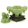 Image 6 : CHINESE HAND CARVED JADE LIDDED FOO DOG URN