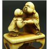 Image 9 : JAPANESE LACQUERED INRO w IVORY & BRONZE NETSUKE