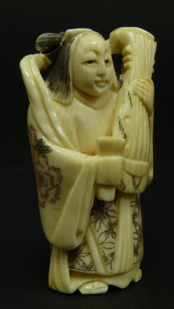 4 JAPANESE IVORY POLYCHROMED NETSUKE FIGURES