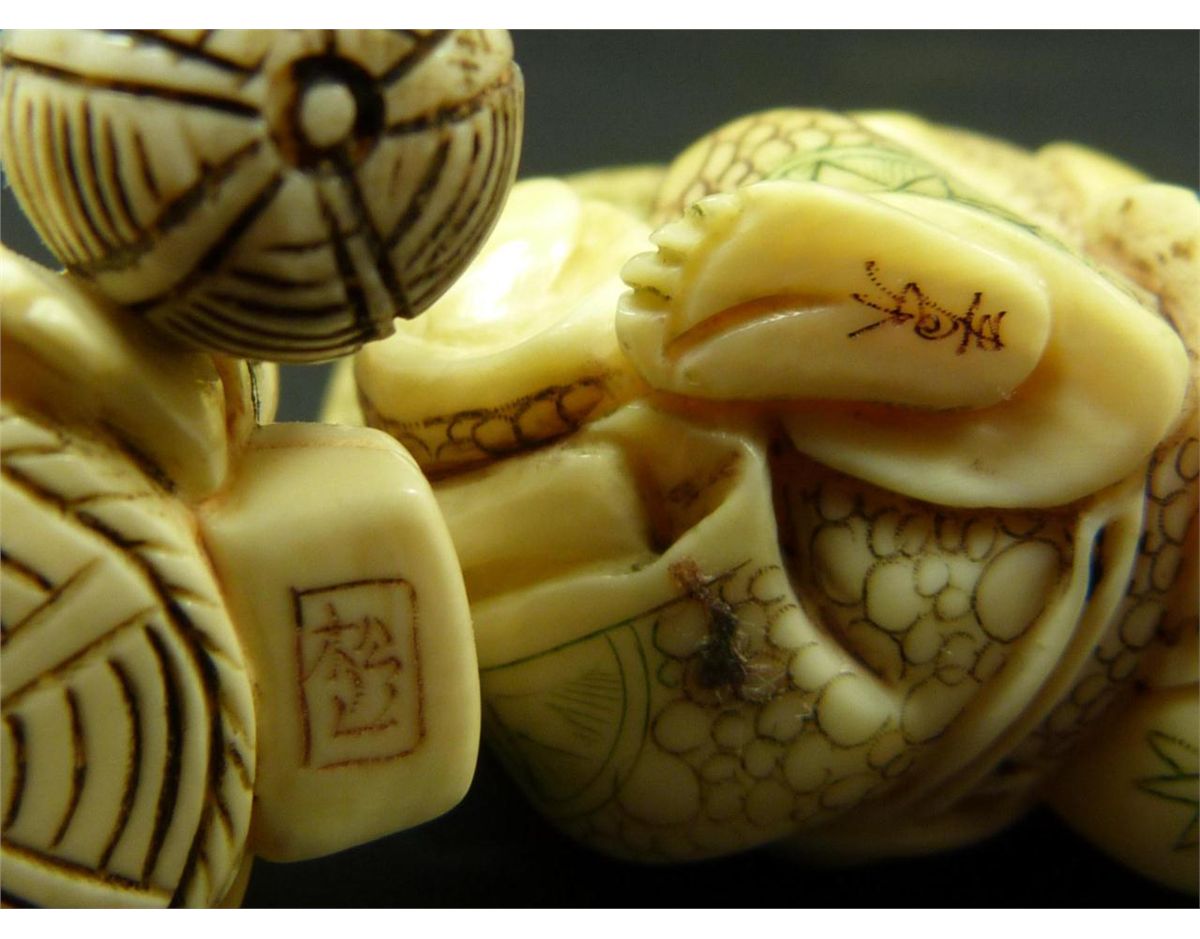4 JAPANESE IVORY POLYCHROMED NETSUKE FIGURES