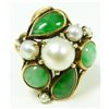 Image 1 : 14K YELLOW GOLD APPLE GREEN JADE AND PEARL RING