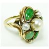 Image 2 : 14K YELLOW GOLD APPLE GREEN JADE AND PEARL RING