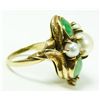 Image 3 : 14K YELLOW GOLD APPLE GREEN JADE AND PEARL RING