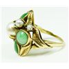 Image 4 : 14K YELLOW GOLD APPLE GREEN JADE AND PEARL RING