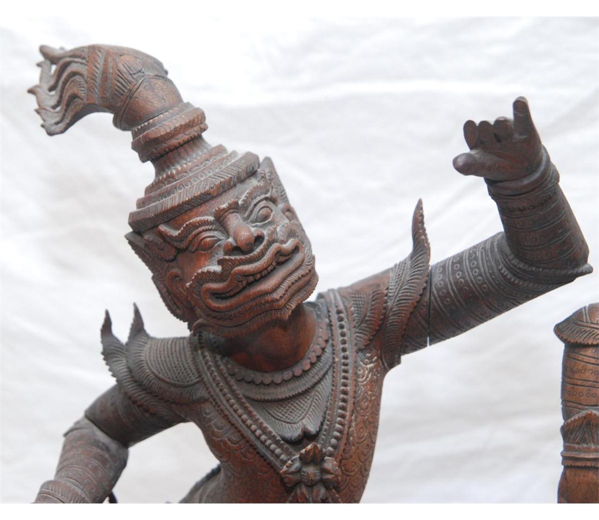 2 ANTIQUE THAI CARVED WOOD SCULPTURES DANCERS