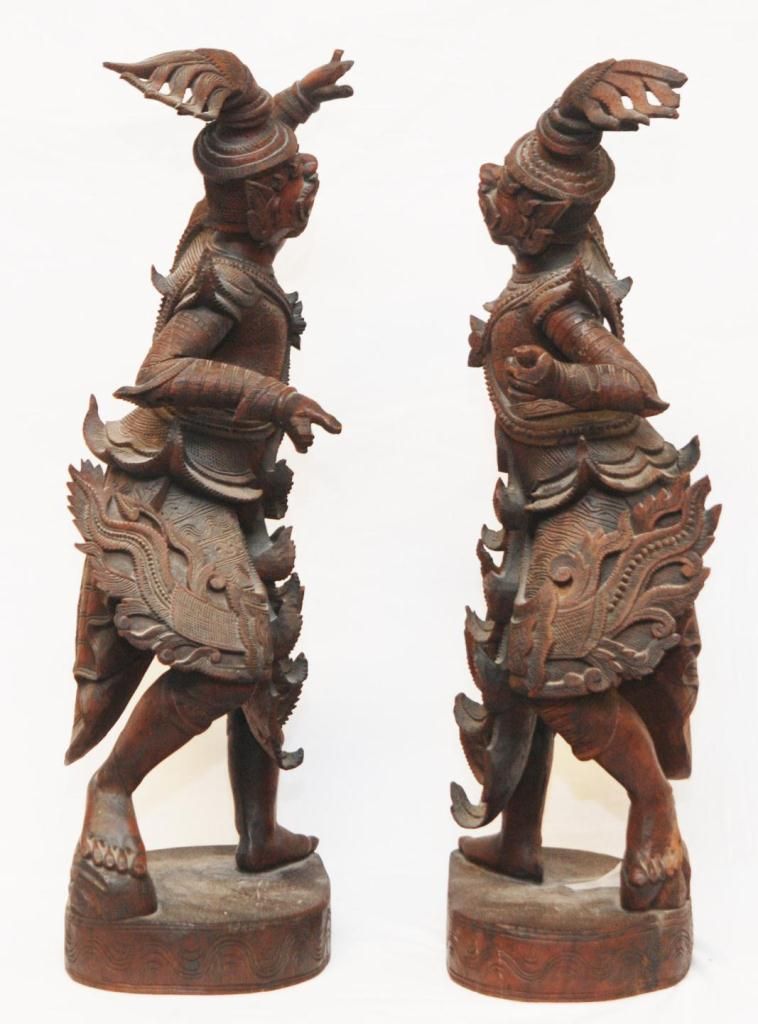 2 ANTIQUE THAI CARVED WOOD SCULPTURES DANCERS