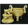 Image 8 : CHINESE CARVED IVORY LIDDED TRIPOD URN