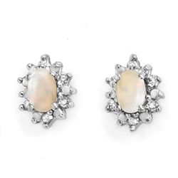 Genuine 0.45ctw Opal & Diamond Earrings 10K Yellow Gold